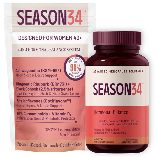 SEASON34 hormonal balance system packaging for women 40+ on a white background