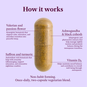 capsule with labeled ingredients on a purple background