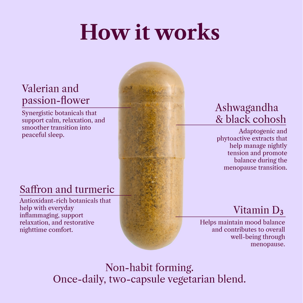 capsule with labeled ingredients on a purple background