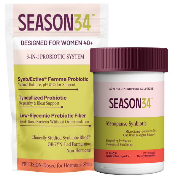 SEASON34 menopause supplement packaging on a white background