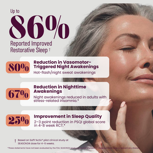 Advertisement showing a woman with gray hair and closed eyes, with text about sleep improvements.