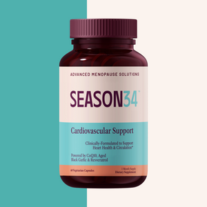SEASON34 Cardiovascular Support bottle — daily heart-mind support for menopause.