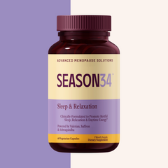 SEASON34 Sleep & Relaxation bottle — daily melatonin-free menopause sleep support.