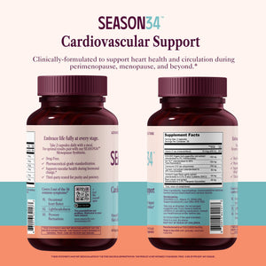 Two bottles of SEASON34 Cardiovascular Support supplement on a white background