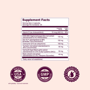 Supplement facts label on a pink background