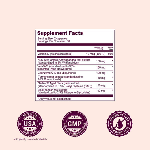 Supplement facts label on a pink background