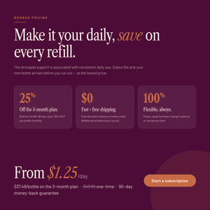 SEASON34 Bone & Joint Health subscription pricing — from $1.25 a day on the 3-month plan.